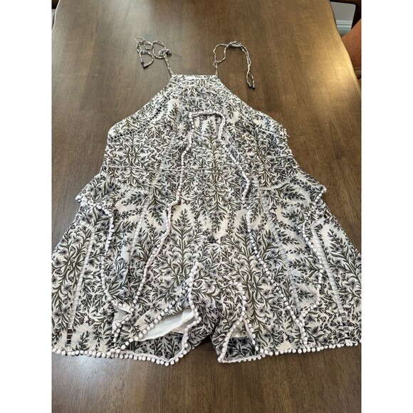 Zimmermann Henna Frippery Floral Pom Trim Halter Playsuit Taupe Silk Cotton Sz 2 - Picture 5 of 11